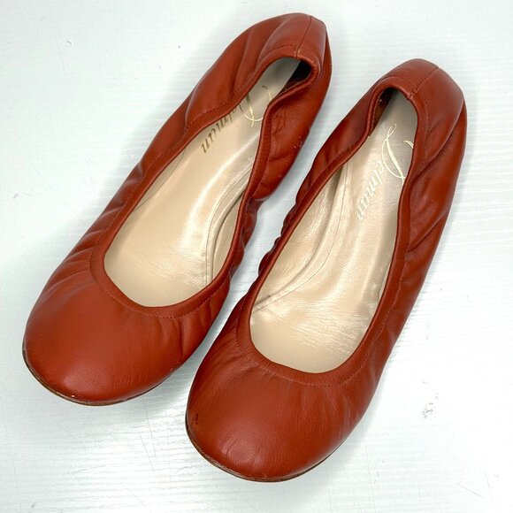 Delman Leather Round Toe Stretch Slip On Ballet Flat 6.5 M Burnt Orange - Picture 1 of 8